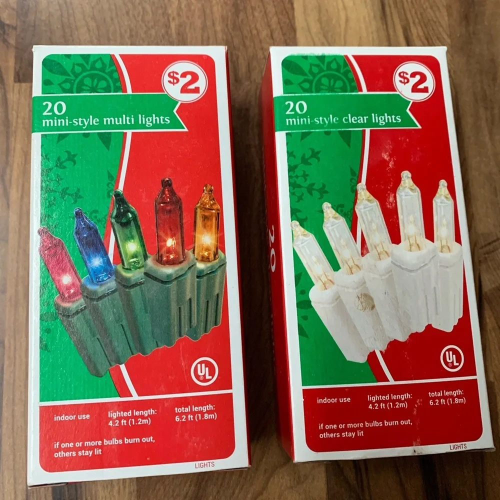 Mini Lights String Wire 40 Count Christmas Incandescent 4.2’ Lit Clear & Multi